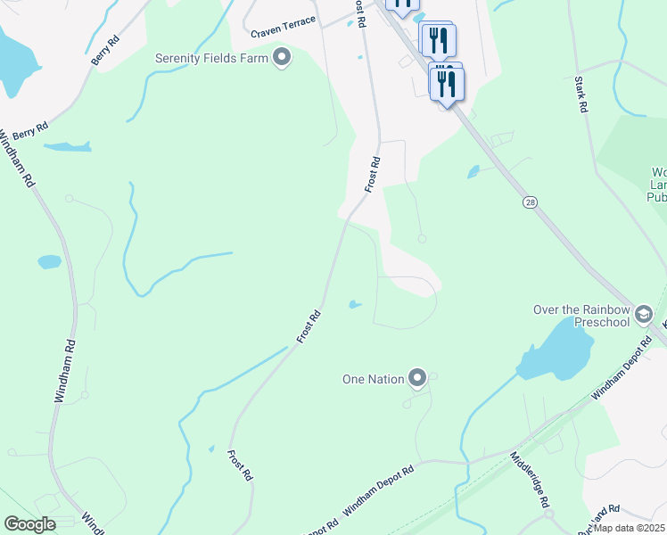 map of restaurants, bars, coffee shops, grocery stores, and more near 40A Frost Road in Derry