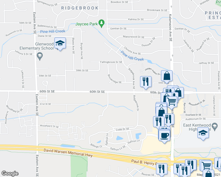 map of restaurants, bars, coffee shops, grocery stores, and more near 1255 60th Street Southeast in Kentwood