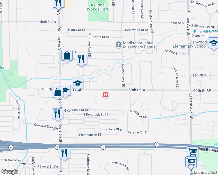 map of restaurants, bars, coffee shops, grocery stores, and more near 337 60th Street Southeast in Grand Rapids