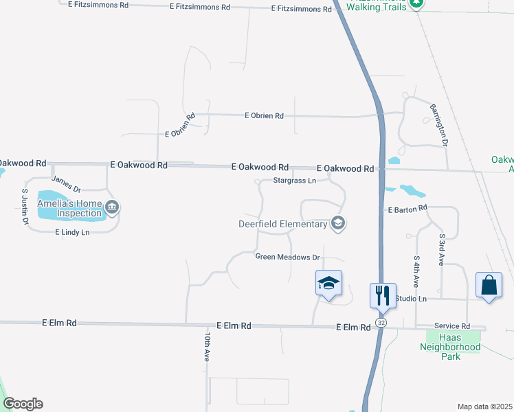 map of restaurants, bars, coffee shops, grocery stores, and more near 10391 South Rosemont Lane in Oak Creek