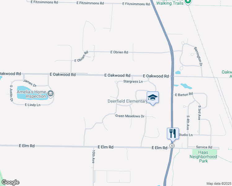 map of restaurants, bars, coffee shops, grocery stores, and more near 10391 South Rosemont Lane in Oak Creek
