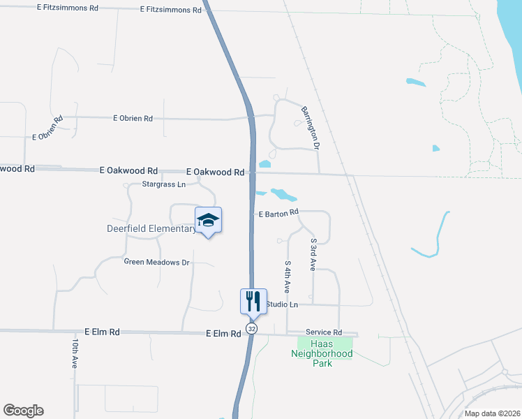 map of restaurants, bars, coffee shops, grocery stores, and more near 10416 South Chicago Road in Oak Creek