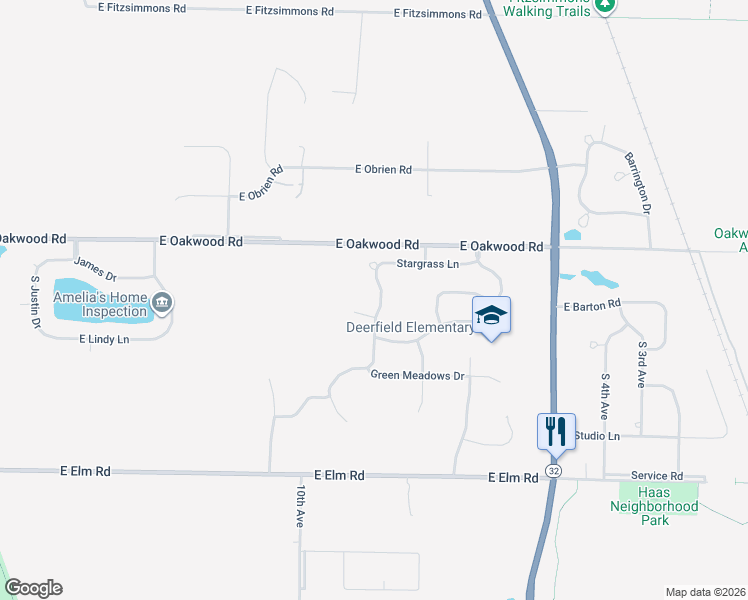 map of restaurants, bars, coffee shops, grocery stores, and more near 10391 South Rosemont Lane in Oak Creek