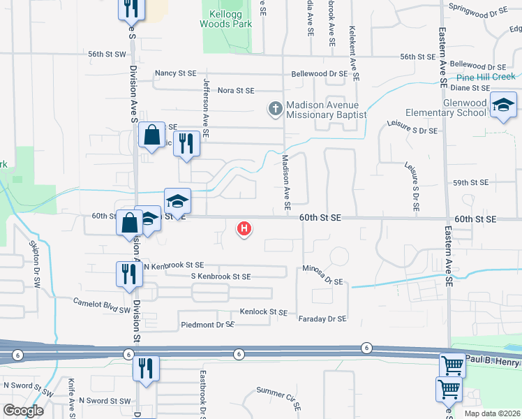 map of restaurants, bars, coffee shops, grocery stores, and more near 337 60th St SE in Grand Rapids