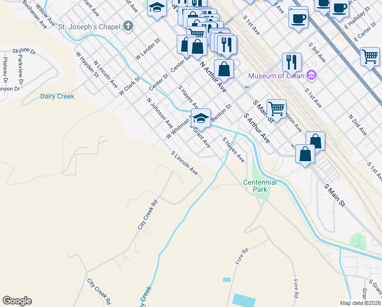 map of restaurants, bars, coffee shops, grocery stores, and more near 545 S Johnson Ave in Pocatello
