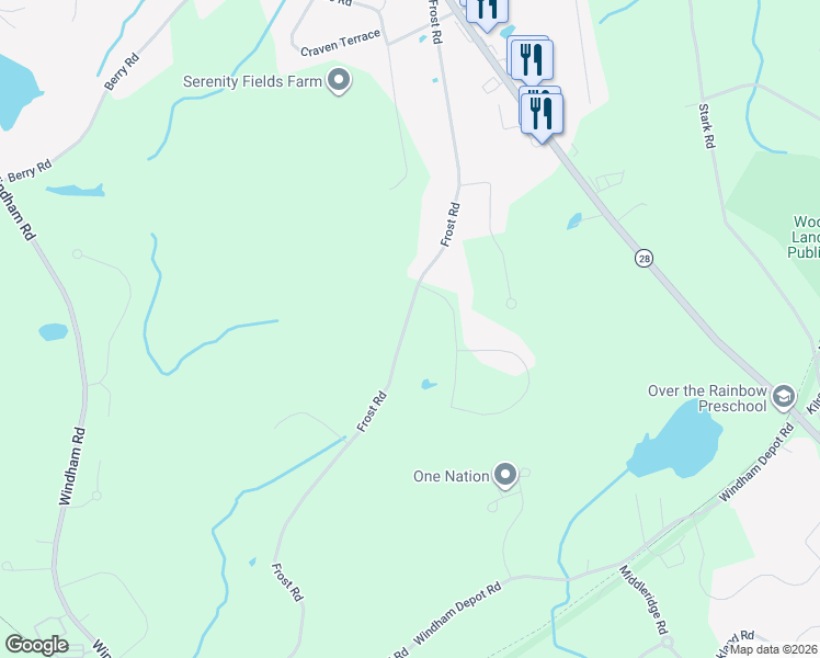 map of restaurants, bars, coffee shops, grocery stores, and more near 40A Frost Road in Derry