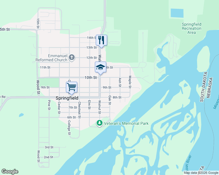 map of restaurants, bars, coffee shops, grocery stores, and more near 501 9th Street in Springfield