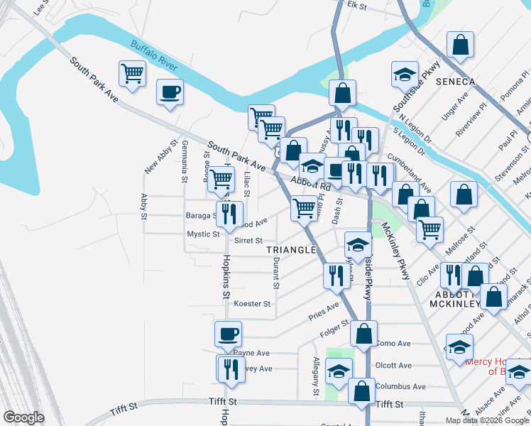 map of restaurants, bars, coffee shops, grocery stores, and more near 71 Good Avenue in Buffalo