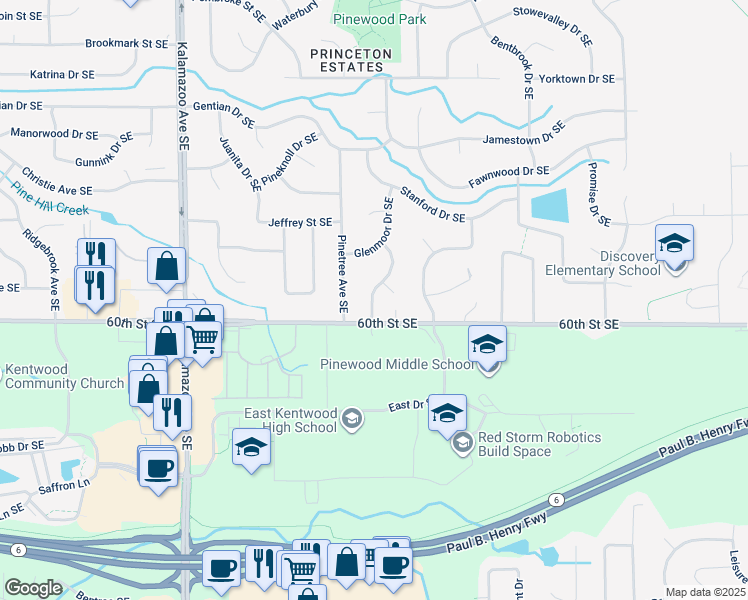 map of restaurants, bars, coffee shops, grocery stores, and more near in Kentwood