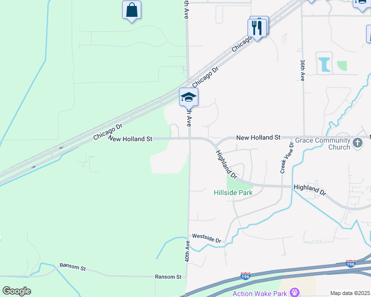 map of restaurants, bars, coffee shops, grocery stores, and more near 4727 40th Avenue in Hudsonville