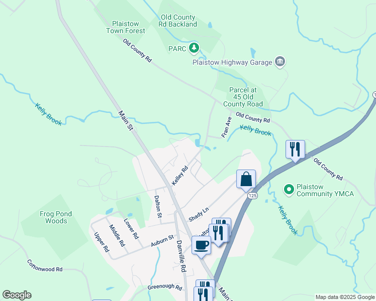 map of restaurants, bars, coffee shops, grocery stores, and more near 12 Kelley Road in Plaistow