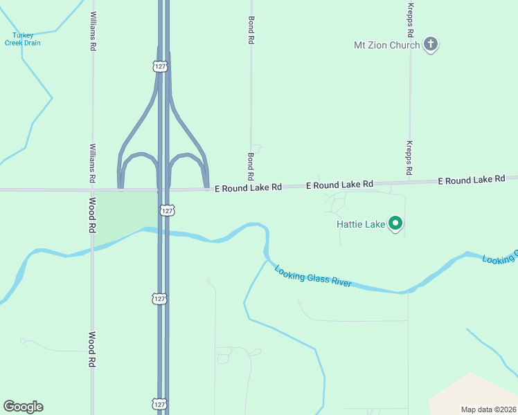 map of restaurants, bars, coffee shops, grocery stores, and more near 2590 East Round Lake Road in DeWitt
