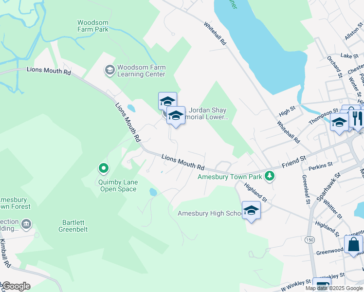 map of restaurants, bars, coffee shops, grocery stores, and more near 193 Lions Mouth Road in Amesbury