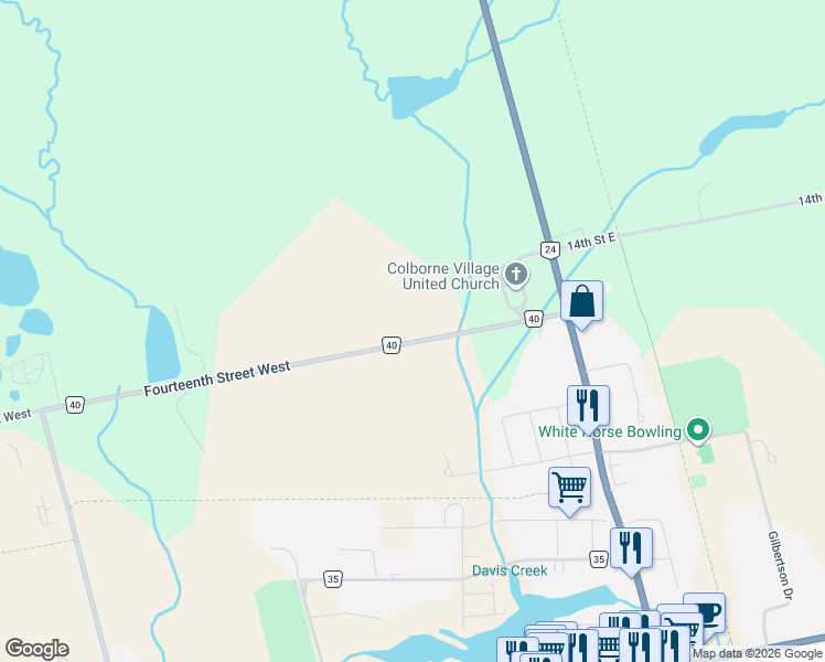 map of restaurants, bars, coffee shops, grocery stores, and more near 96 Fourteenth Street West in Simcoe