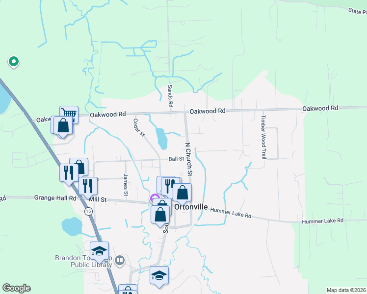map of restaurants, bars, coffee shops, grocery stores, and more near 277 North Church Street in Brandon Township