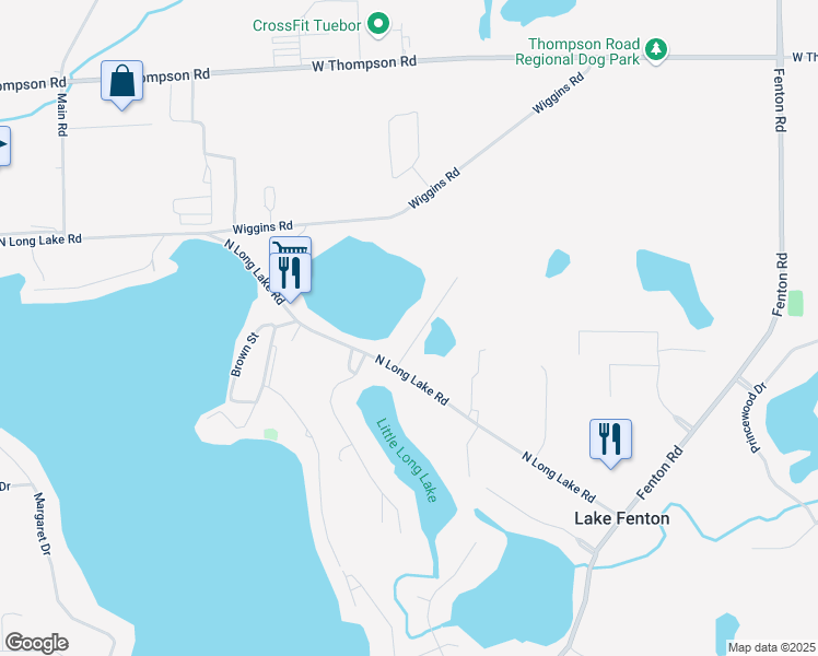 map of restaurants, bars, coffee shops, grocery stores, and more near 11486 Skyline Drive in Fenton