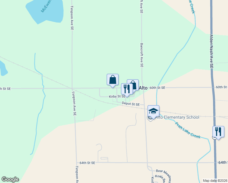 map of restaurants, bars, coffee shops, grocery stores, and more near 11437 60th Street Southeast in Alto
