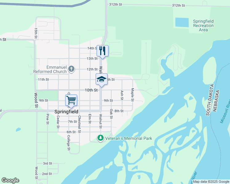 map of restaurants, bars, coffee shops, grocery stores, and more near 407 10th Street in Springfield