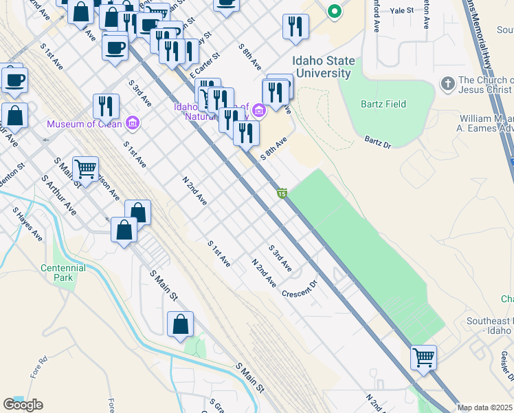 map of restaurants, bars, coffee shops, grocery stores, and more near 1317 South 4th Avenue in Pocatello