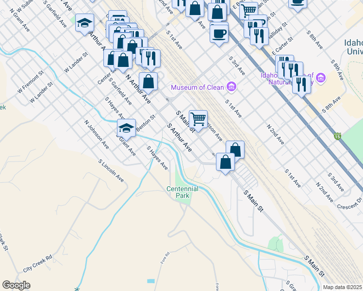 map of restaurants, bars, coffee shops, grocery stores, and more near 739 South Arthur Avenue in Pocatello