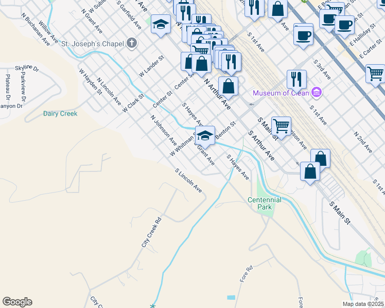 map of restaurants, bars, coffee shops, grocery stores, and more near 736 West Benton Street in Pocatello