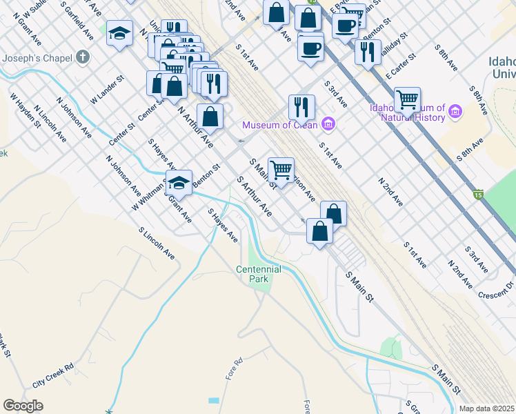 map of restaurants, bars, coffee shops, grocery stores, and more near 739 South Arthur Avenue in Pocatello