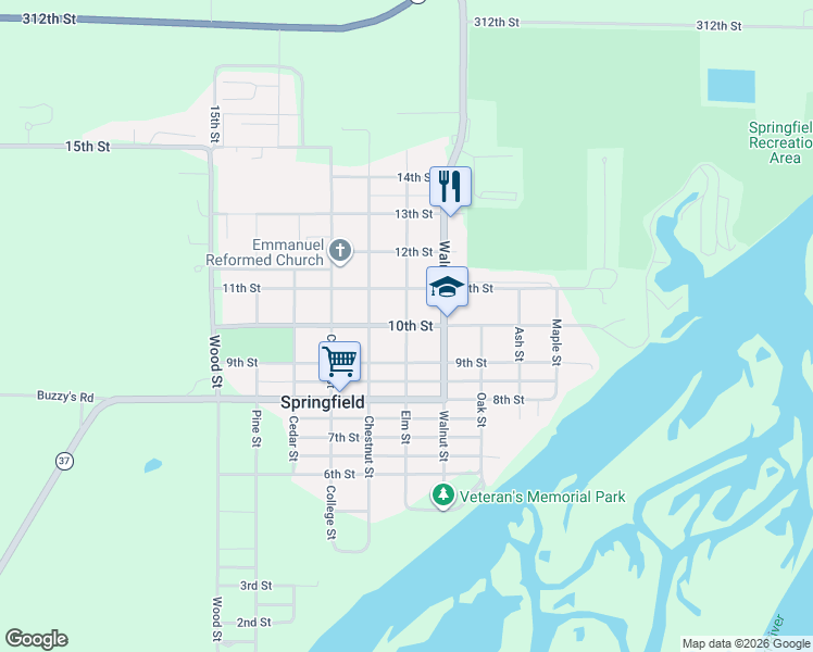map of restaurants, bars, coffee shops, grocery stores, and more near 700 10th Street in Springfield