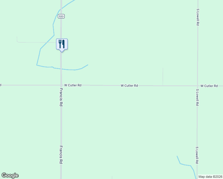 map of restaurants, bars, coffee shops, grocery stores, and more near 6589 West Cutler Road in DeWitt
