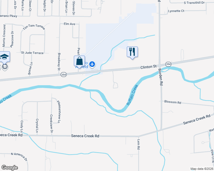 map of restaurants, bars, coffee shops, grocery stores, and more near 4493 Clinton Street in Buffalo