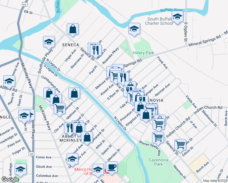 map of restaurants, bars, coffee shops, grocery stores, and more near 35 Knoerl Avenue in Buffalo