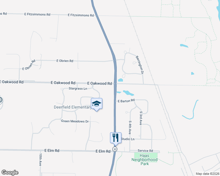 map of restaurants, bars, coffee shops, grocery stores, and more near 10303 South Chicago Road in Oak Creek