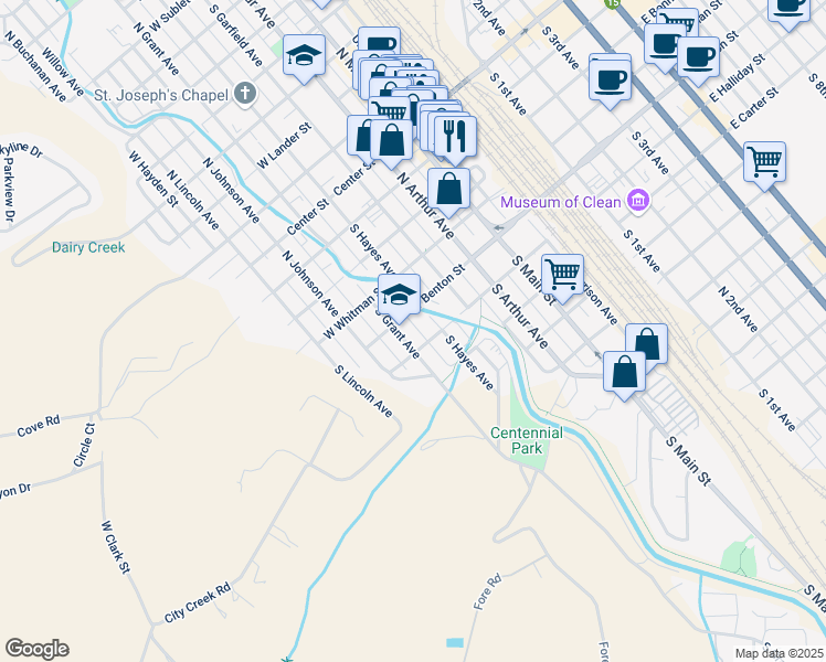 map of restaurants, bars, coffee shops, grocery stores, and more near 526 South Grant Avenue in Pocatello