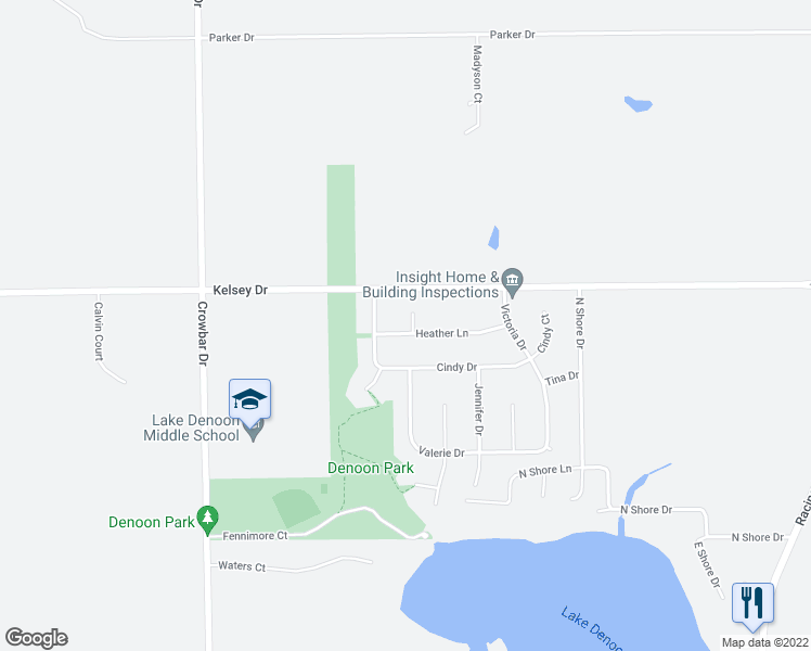 map of restaurants, bars, coffee shops, grocery stores, and more near W209S10359 Heather Court in Muskego