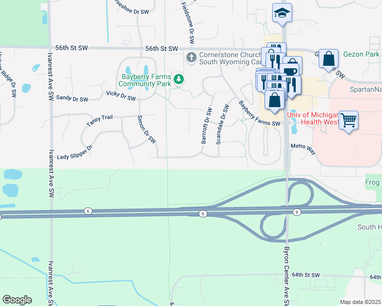 map of restaurants, bars, coffee shops, grocery stores, and more near 5951 Barcroft Drive Southwest in Wyoming