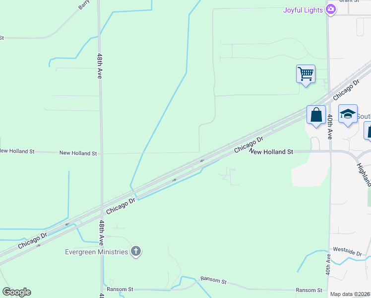 map of restaurants, bars, coffee shops, grocery stores, and more near 4485 New Holland Street in Hudsonville