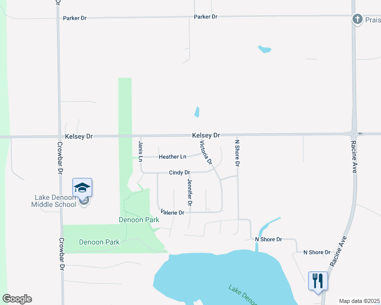 map of restaurants, bars, coffee shops, grocery stores, and more near S103W20720 Heather Lane in Muskego