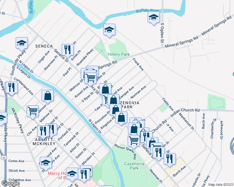 map of restaurants, bars, coffee shops, grocery stores, and more near 47 Weyand Avenue in Buffalo