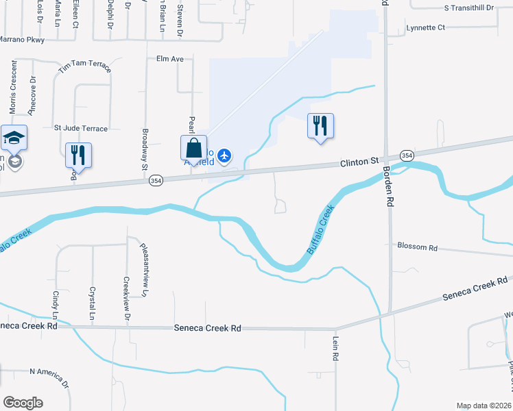 map of restaurants, bars, coffee shops, grocery stores, and more near 4493 Clinton Street in Buffalo