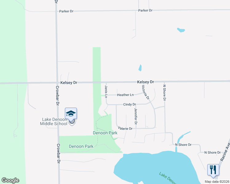 map of restaurants, bars, coffee shops, grocery stores, and more near W209S10359 Heather Court in Muskego