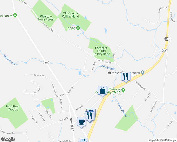 map of restaurants, bars, coffee shops, grocery stores, and more near 5 Fran Avenue in Plaistow