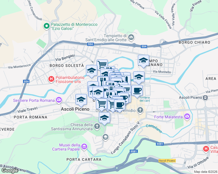 map of restaurants, bars, coffee shops, grocery stores, and more near 10 Via Marucci Pietro in Ascoli Piceno