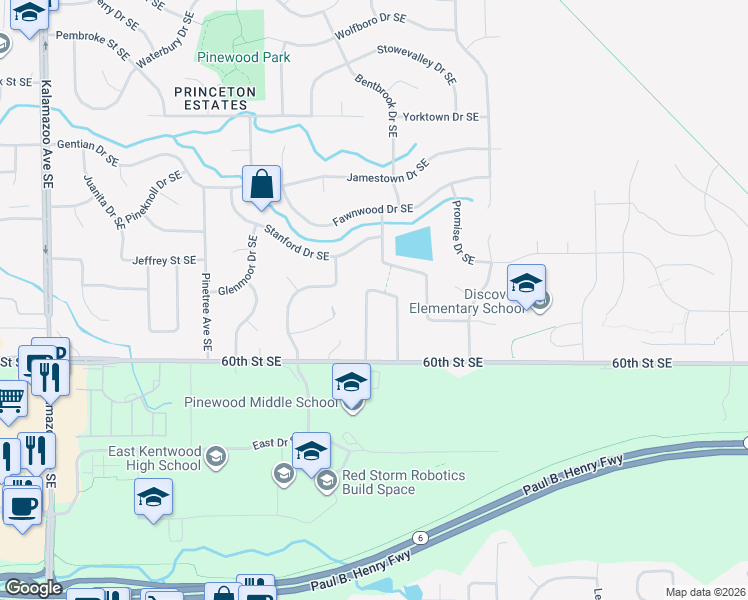 map of restaurants, bars, coffee shops, grocery stores, and more near 2140 Summer Brook Dr SE in Kentwood