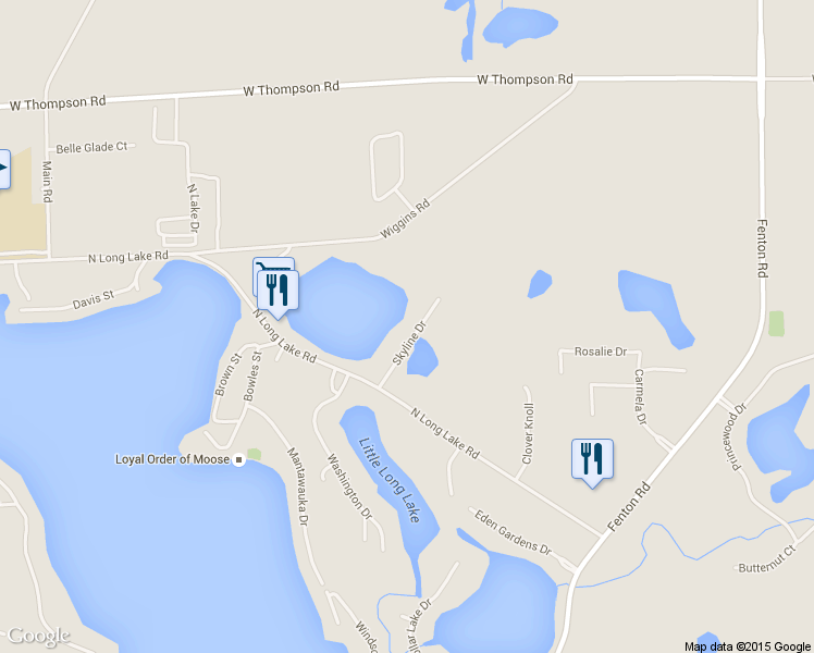 map of restaurants, bars, coffee shops, grocery stores, and more near 11452 Skyline Drive in Fenton