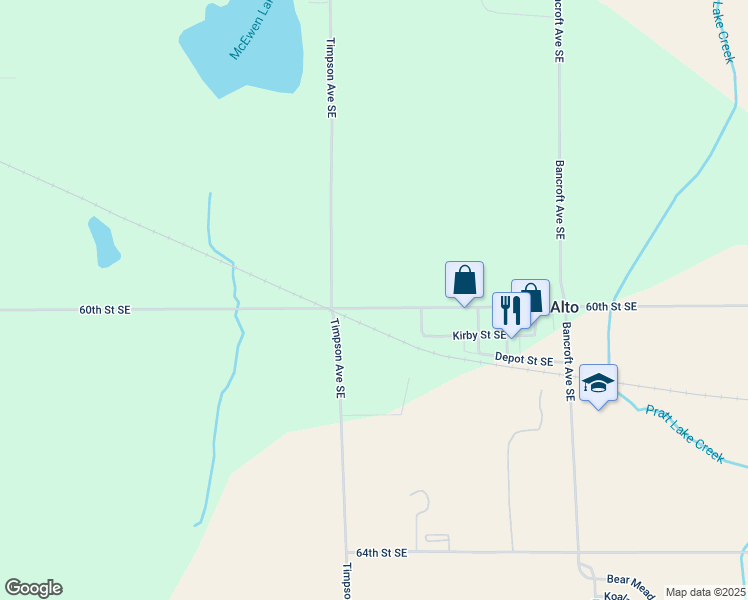 map of restaurants, bars, coffee shops, grocery stores, and more near 11293 60th Street Southeast in Alto