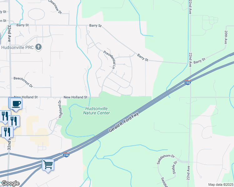 map of restaurants, bars, coffee shops, grocery stores, and more near 2570 Truman Avenue in Hudsonville