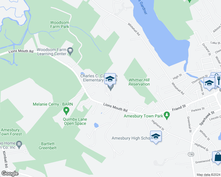 map of restaurants, bars, coffee shops, grocery stores, and more near 193 Lions Mouth Road in Amesbury