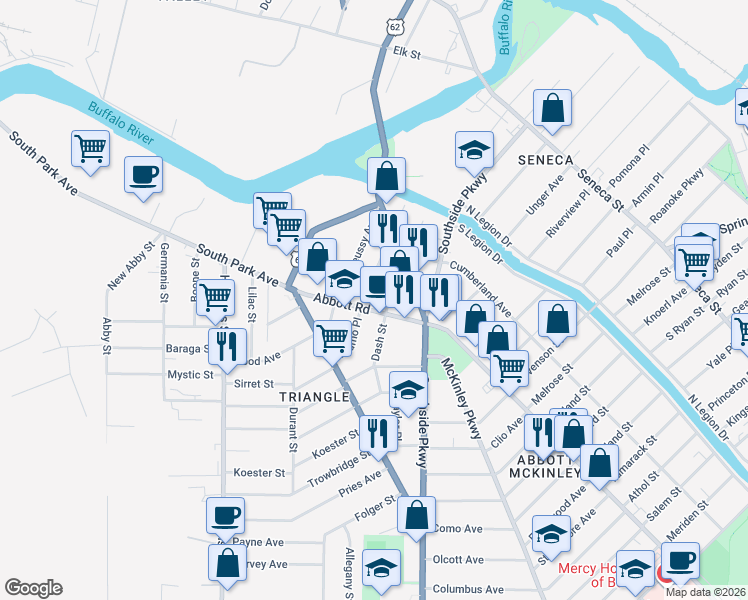 map of restaurants, bars, coffee shops, grocery stores, and more near in Buffalo