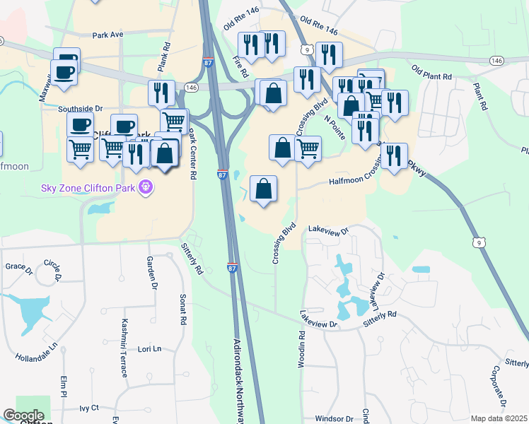 map of restaurants, bars, coffee shops, grocery stores, and more near 26 Crossing Boulevard in Saratoga County