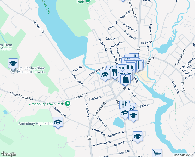 map of restaurants, bars, coffee shops, grocery stores, and more near 10 Summer Street in Amesbury