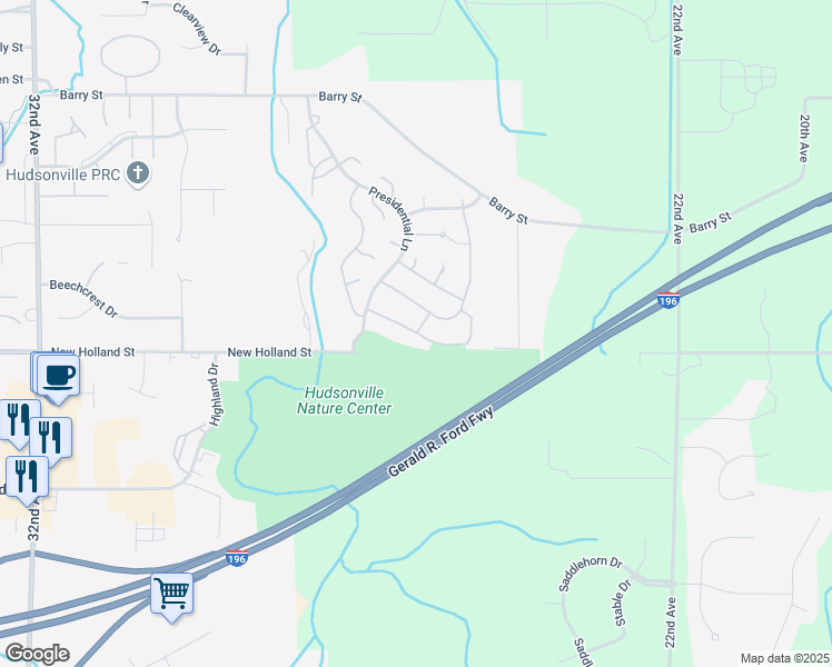 map of restaurants, bars, coffee shops, grocery stores, and more near 2570 Truman Avenue in Hudsonville